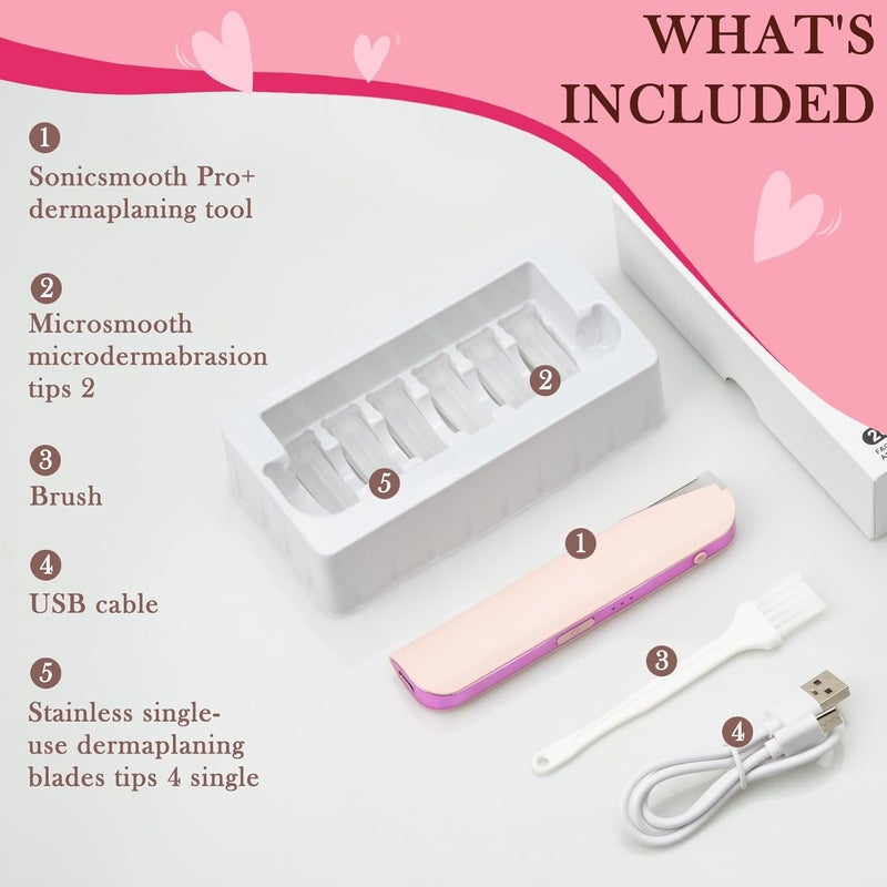 Chendssfkd Sonic Dermaplane for Women Face, Dermaplane Razor with LED Light, Edge Technology for Facial Hair, Exfoliating and Peach Fuzz-4 Refill Blades & 2 Microsmooth Exfoliation Tips - Image 5
